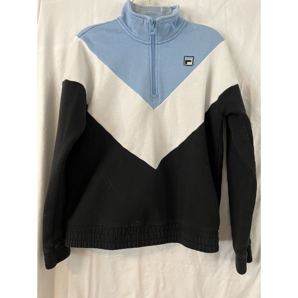 FILA Sweater Womens Size Medium M Blue Black Long Sleeve Pullover 1/4 Zip Adult